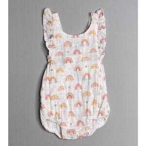 Nola Tawk Rainbow Print Organic Cotton Muslin Bubble Romper Girls 12-18 Mo